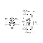 Grohe Ankastre Banyo/Duş Bataryası İç Gövde - Teknik Çizim
