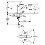 Grohe Eurosmart Döner Başlıklı Eviye Bataryası - Teknik Çizim