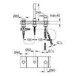 Grohe Lineare 3 Delikli Ankastre Küvet Bataryası (Sıva Üstü Grubu) - Teknik Çizim