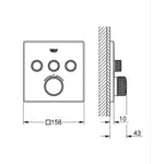 Grohe Grohtherm SmartControl Akış Kontrollü Ankastre Termostatik Banyo Bataryası (3 Yollu, Sıva Üstü Grubu), Paslanmaz Çelik - Teknik Çizim