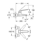 Grohe Euroeco Special Duvardan Lavabo Bataryası - Teknik Çizim