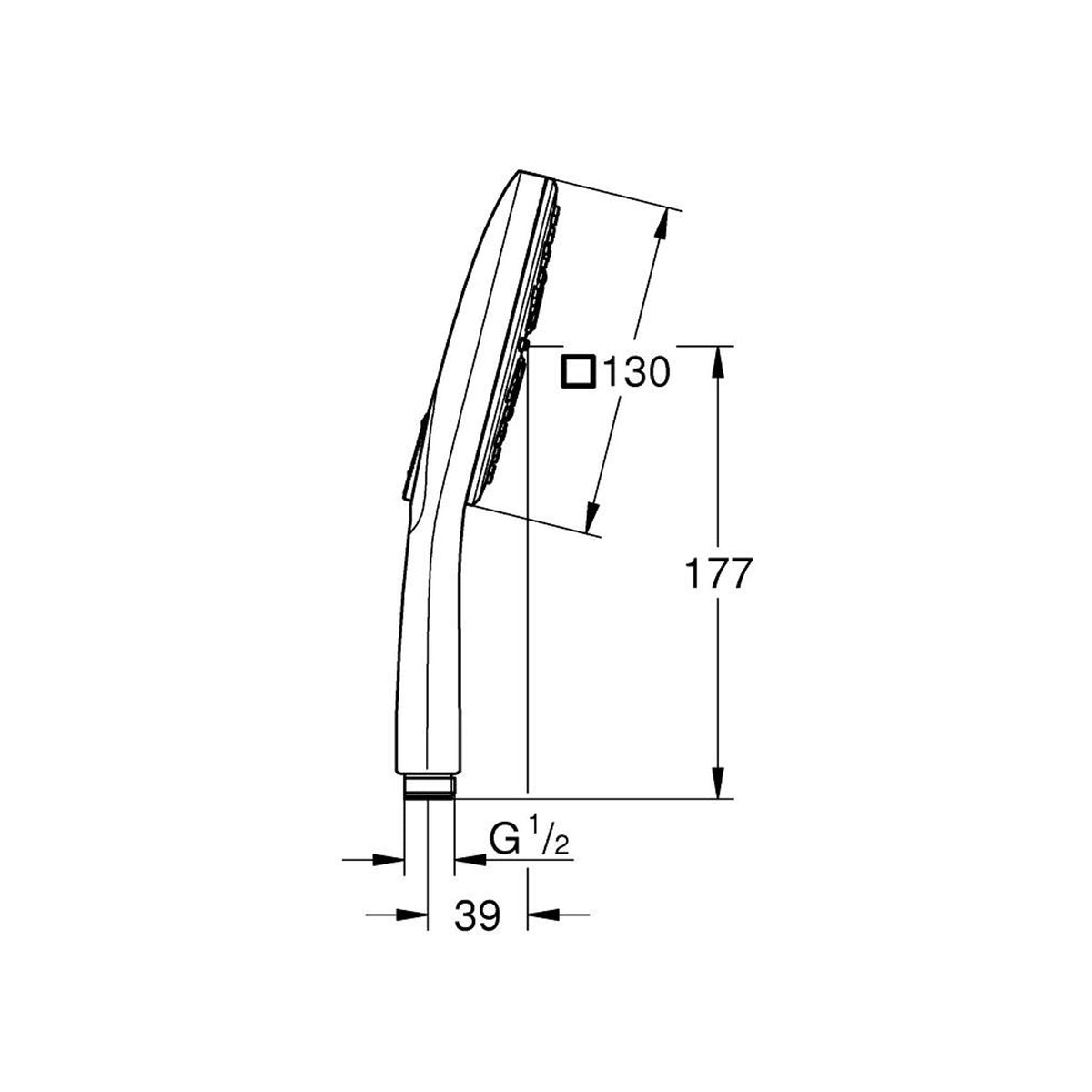 Grohe RainShower SmartActive 130 Cube El Duşu, 3 Akışlı - Teknik Çizim