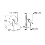 Grohe Eurosmart Ankastre Duş Bataryası (Sıva Üstü Grubu) - Teknik Çizim