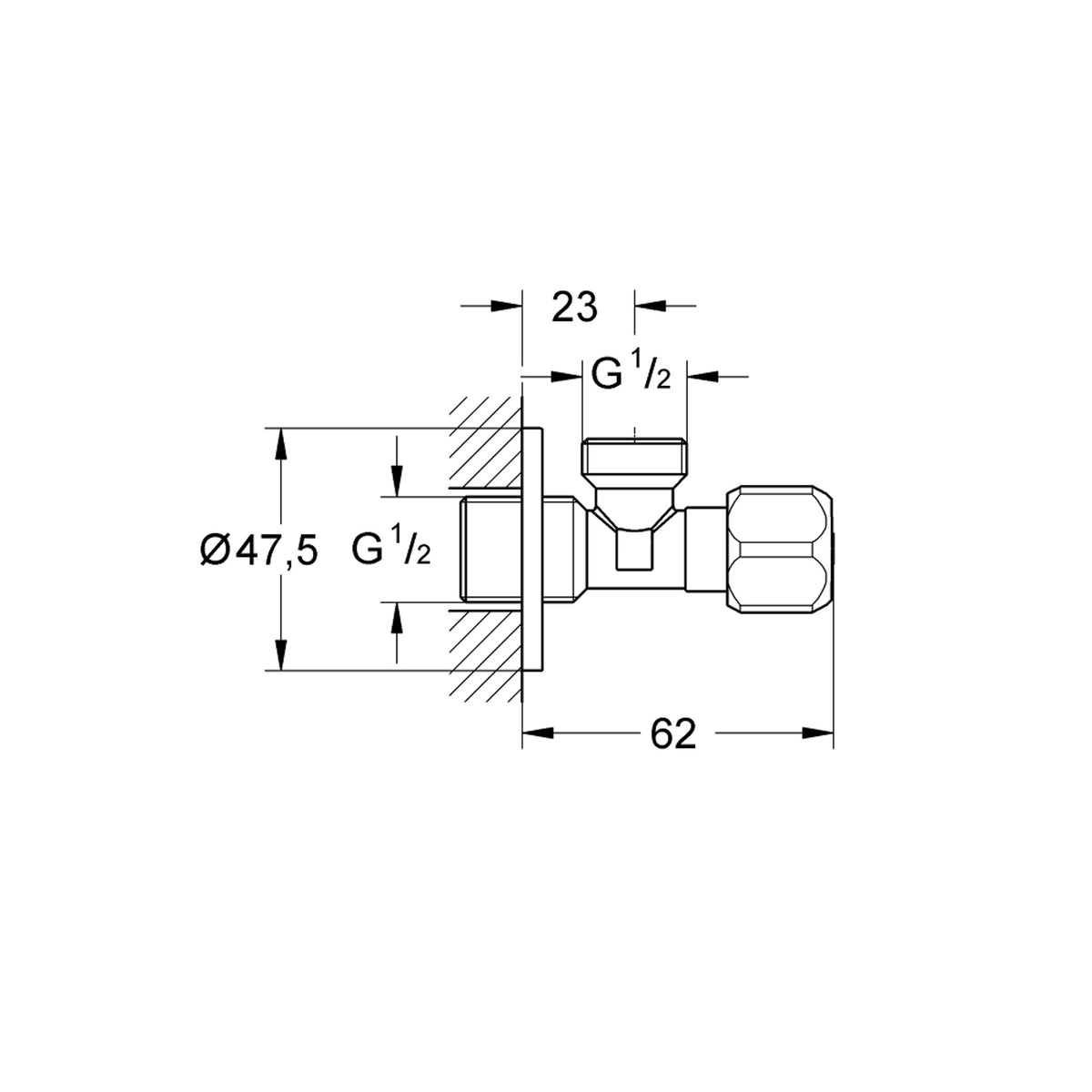 Grohe Ara Musluk (1/2 Giriş, 1/2 Çıkışlı) - Teknik Çizim