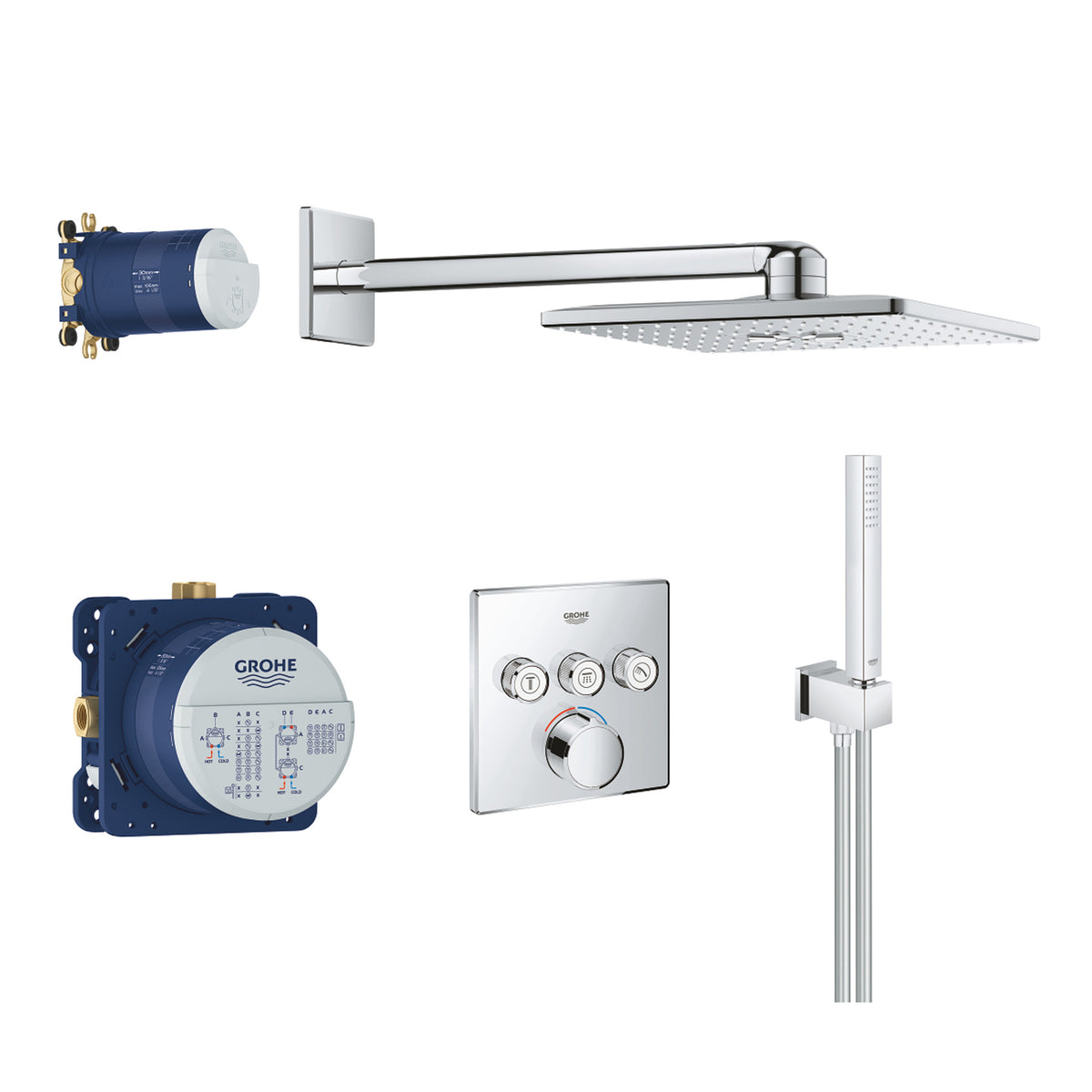 Grohe SmartControl Perfect Ankastre Banyo/Duş Bataryası, Tepe ve El Duşu Seti - Ürün Görseli