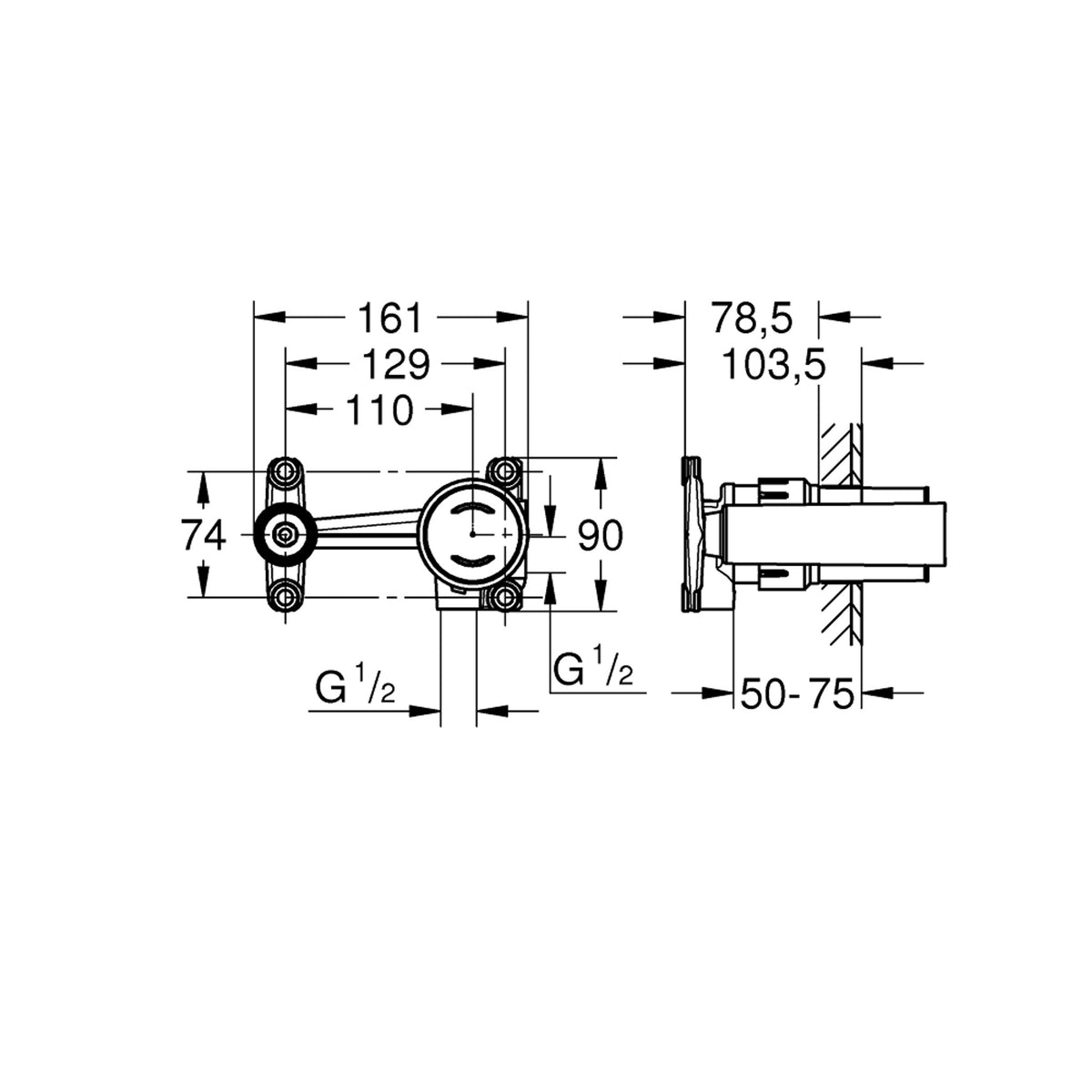 Grohe Eurodisc Joystick Ankastre Lavabo Bataryası İç Gövdesi - Teknik Çizim