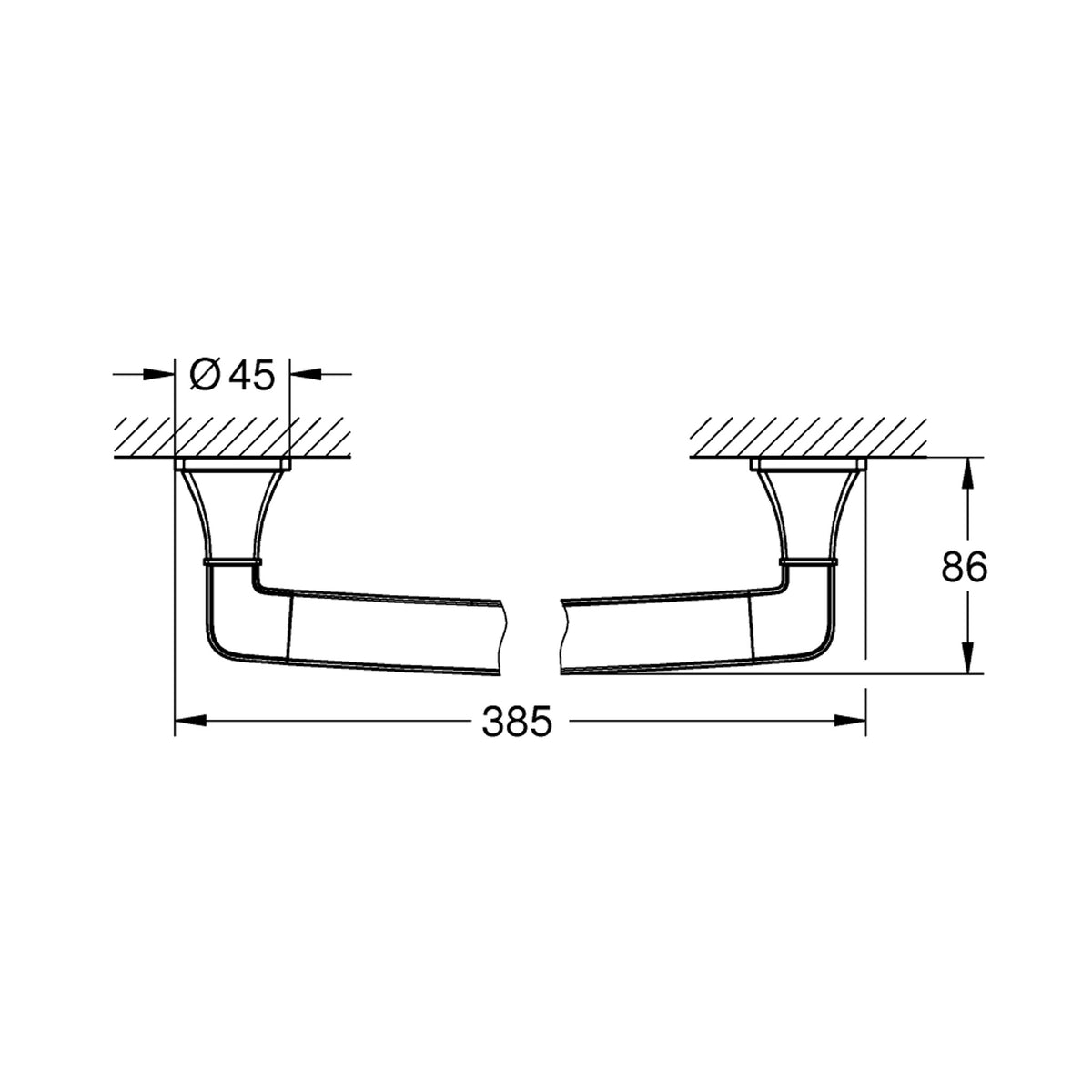 Grohe Grandera Havluluk 385 mm, Krom-Altın - Teknik Çizim