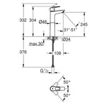 Grohe BauLoop Tezgah Üstü Lavabo Bataryası - Teknik Çizim