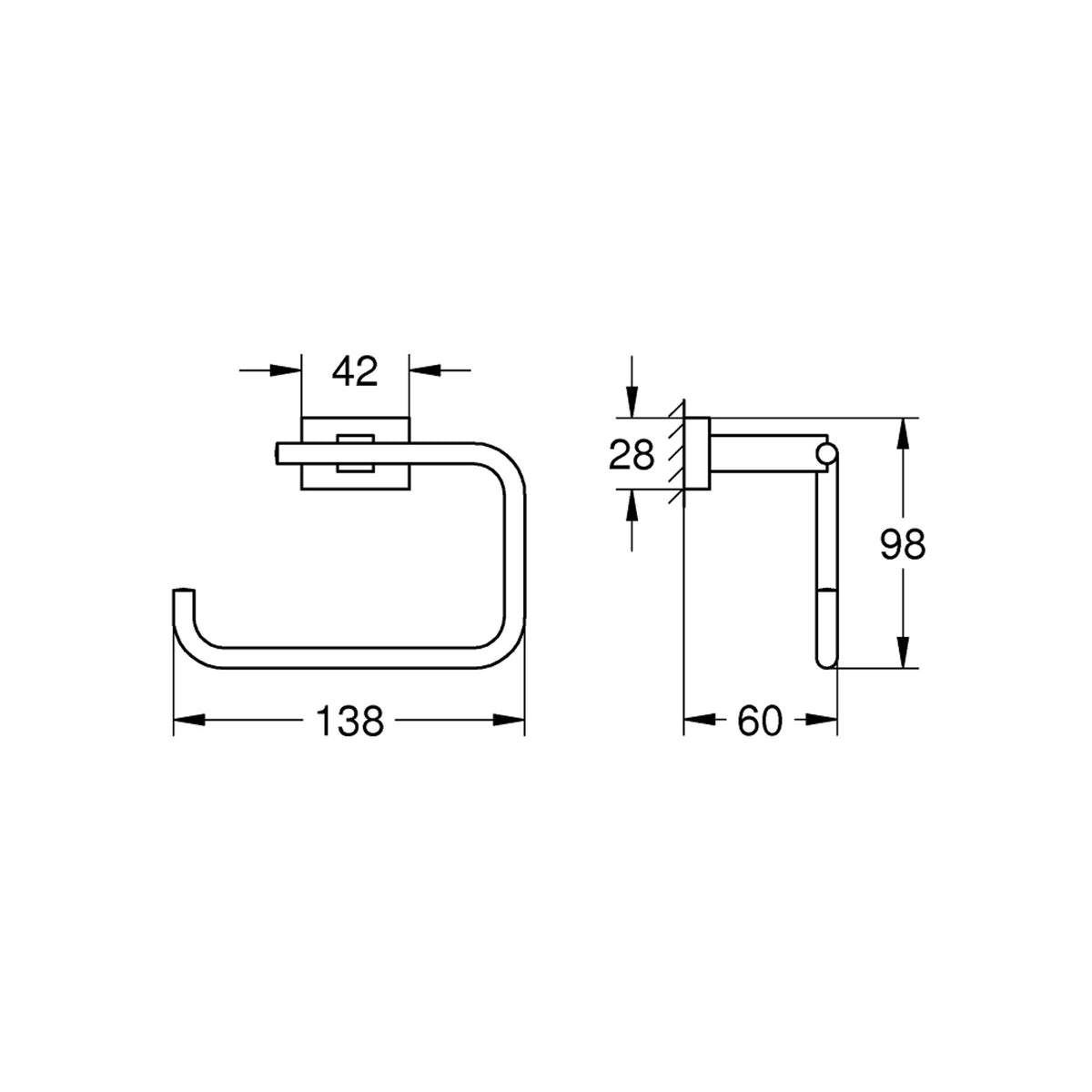Grohe Eurocube Tuvalet Kağıtlığı Kapaksız, Krom - Teknik Çizim