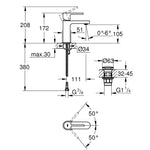 Grohe Plus Lavabo Bataryası - Teknik Çizim