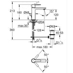 Grohe Lineare Lavabo Bataryası, Sifon Kumandalı - Teknik Çizim