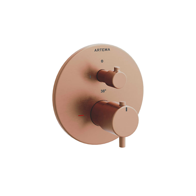 Artema Flow Soft Termostatik Ankastre Banyo Bataryası, Fırçalı Bakır (V-Box Sıva Üstü Grubu) – A4325824