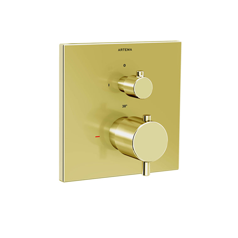 Artema Flow Square Ankastre Duş Bataryası (V-Box Sıva Üstü Grubu), Soft Altın – A4335874