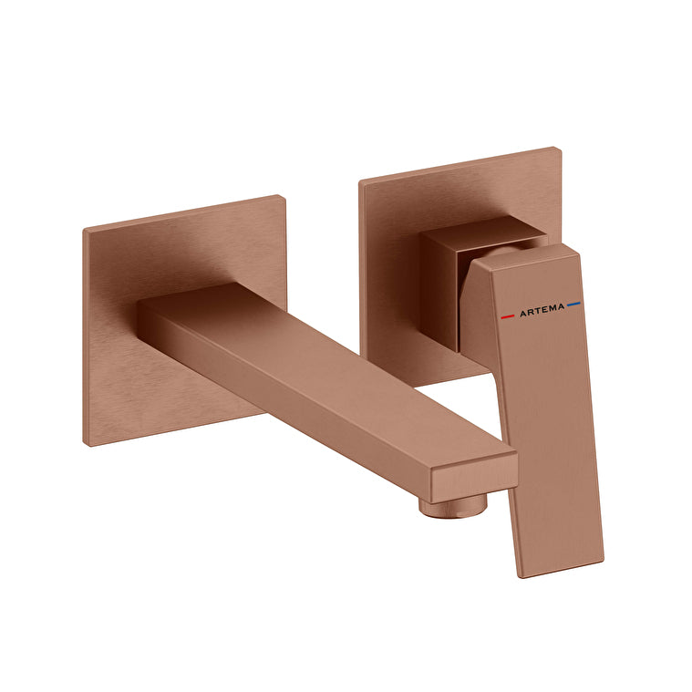 Artema Minimax Square Ankastre Lavabo Bataryası, Kısa, Fırçalı Bakır (Sıva Üstü Grubu) – A4359224