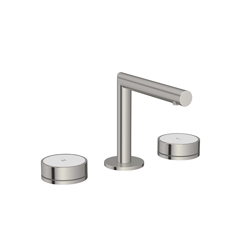 VitrA Origin Aura Ankastre Lavabo Bataryası (3 Delikli Lavabolar için), Fırçalı Nikel/Beyaz Cam – A4361834
