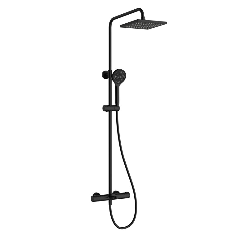Artema AquaHeat Joy Square 200 Duş Kolonu ve Termostatik Banyo Bataryası Sistemi, Mat Siyah – A4729536
