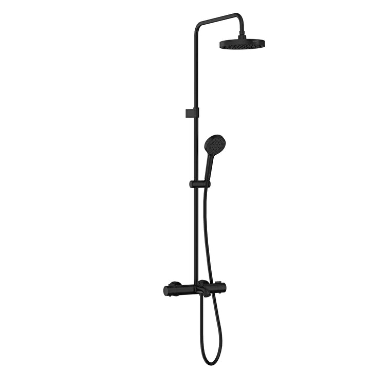 Artema Base Round 200 Duş Kolonu ve Termostatik Banyo Bataryası Sistemi, Mat Siyah – A4730336